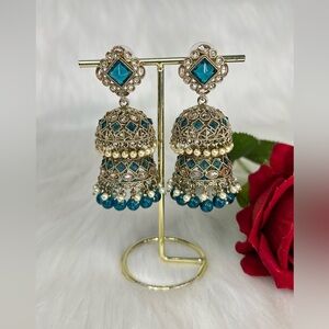 Beautiful Peacock Green Double Layer Jhumkas